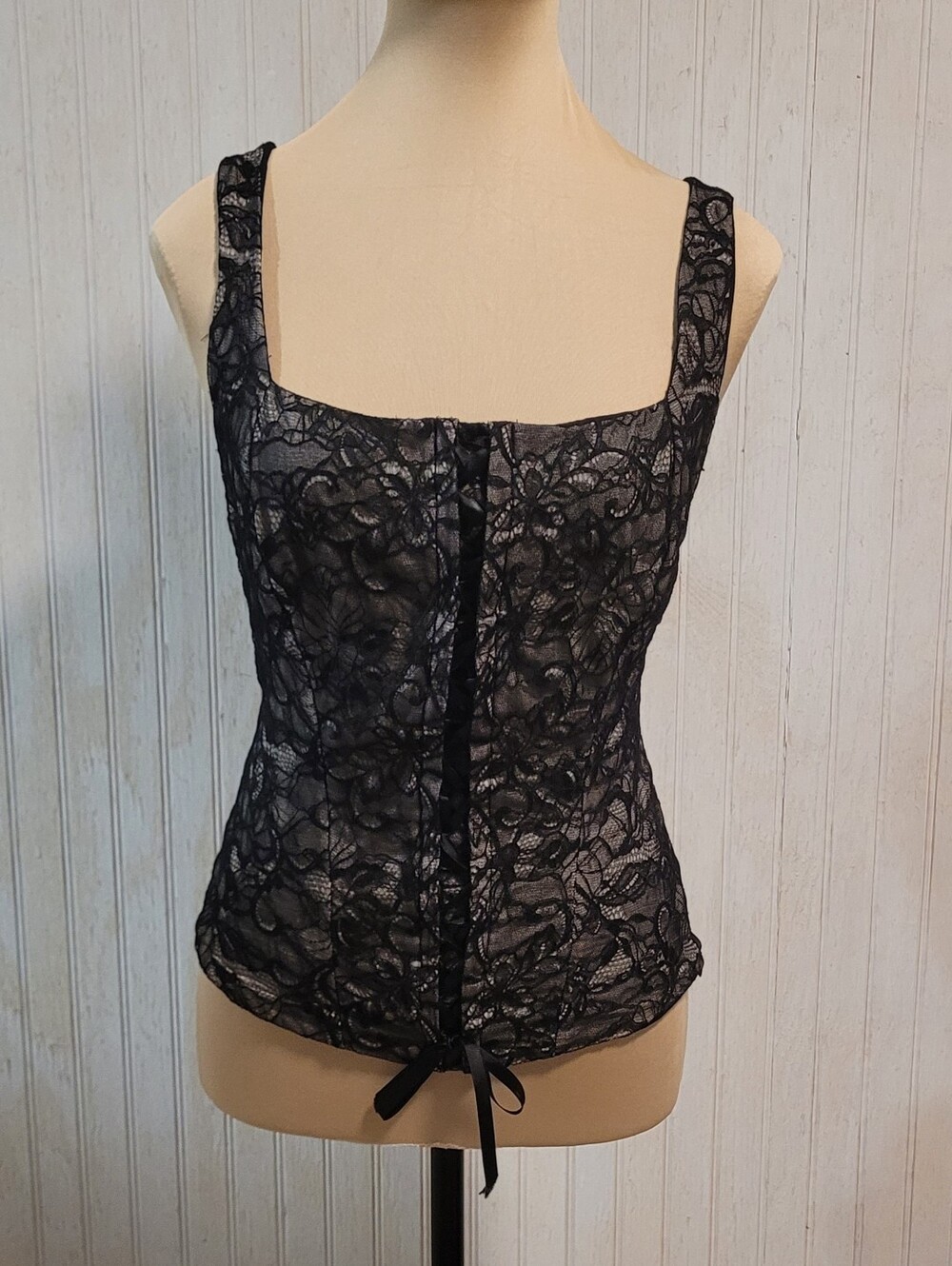 Cache Vintage Y2K Black Lace Corset Style Tank Top Size Small